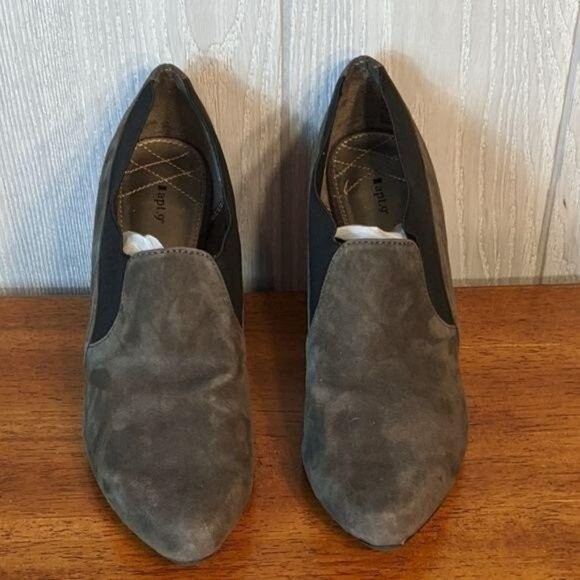 Apt 9 grey/black suede heeled ankle booties 9M Cone Heel Coastal Cowgirl - Picture 4 of 6